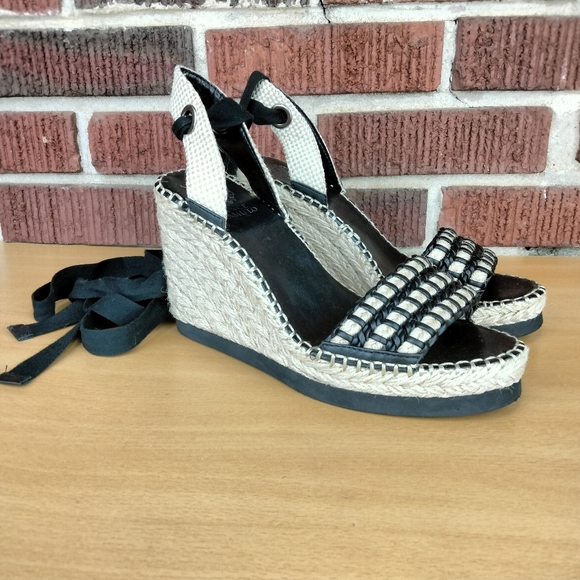 NWT Vince Camuto Brisshel Leather & Rafia Espadrille Wedges in Black Sz. 8 - Picture 4 of 13